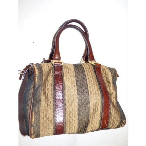 Fendi Pequin Brown Canvas and Leather Satchel Top Handle Key Quilted - Picture 12 of 12